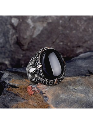 Tesbih Sepetim 925 Ayar Gümüş Oval Model Onix Taşlı Yüzük