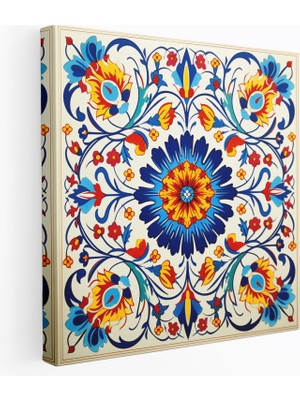Painted Anarchy Canlı Osmanlı Imparatorluğu Çini Desenli Kanvas Tablo - Renkli ve Girift Tasarım, 30X30
