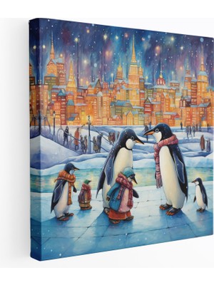 Painted Anarchy Penguen Kanvas Tablo - Kaprisli Buz Pateni Penguenleri - Penguen, Kış Harikalar Diyarı, Duvar Dekorasyonu, Neşeli, 30X30