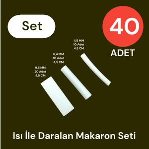 Isı Ile Daralan Makaron Seti 40 Adet Beyaz 9.5 x 20 + 6.4 x 10 + 4.8 x 10ADET