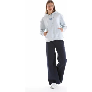 Kadın Nakış Detaylı Kapüşonlu Sweatshirt Mavi Melanj
