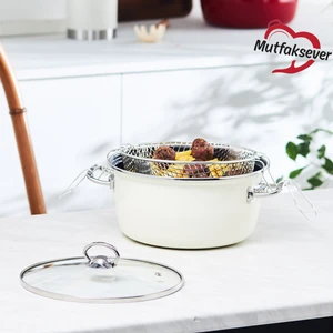 Mutfaksever Indüksiyon Tabanlı Emaye Kızartma Tenceresi 22 cm Krem