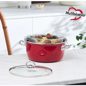 Mutfaksever Indüksiyon Tabanlı Emaye Kızartma Tenceresi 22 cm Kırmızı