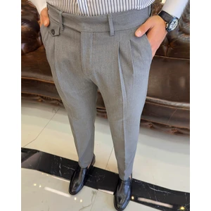 Terzi Adem Italyan Stil Slim Fit Erkek Pileli Kumaş Pantolon Antrasit T8849