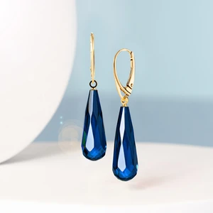 Amber By Mazukna Sertifikalı Karayip Damla Kehribar Küpe Mavi Renk Fasetli Damla Kesim Ag 925 Gümüş Altın Kaplama