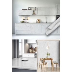 Kirli Beyaz Mermer Desenli Yapışkanlı Folyo, Mutfak, Tezgah, Masa, Dolap Kaplama Folyosu, Isıya Dayanıklı, Su Geçirmez, Yapışkan Folyolar, Sticker, Büyük Ebatlı, Dekoros