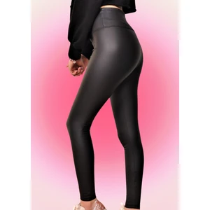 Boom Bester Toparlayıcı Polarlı Kışlık Deri Tayt Belden Kaymaz Yüksek Bel Mat Siyah