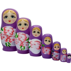 Ahşap Matruşka Bebek Yedili Set Mor