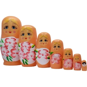 Ahşap Matruşka Bebek Yedili Set Turuncu