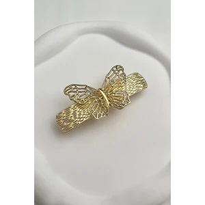 Altın Rengi Kelebek Figürlü Otomatik Toka (Ölçü:8 Cm)