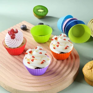Holly Home 12'li Mini Muffin Pişirme Kalıbı, Silikon Ribanalı Kek, Cupcake, Bisküvi, Hamur Işi Renkli Kap
