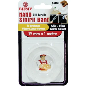Nano Sihirli Bant 19 mm x 1 mt / Şeffaf / Sök Yıka Tekrar Kullan