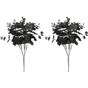 2X20 Kafa Yapay Siyah Okaliptüs Sahte Çiçek Bitki Düğün Parti Dekorasyon (Yurt Dışından)