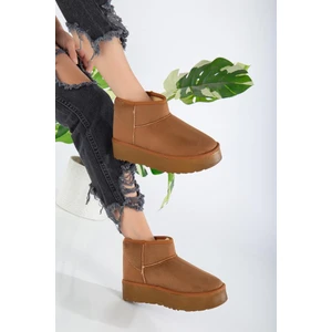 By İmis Shoes Kalın Tabanlı Taba Içi Tüylü Mini Kadın Bot