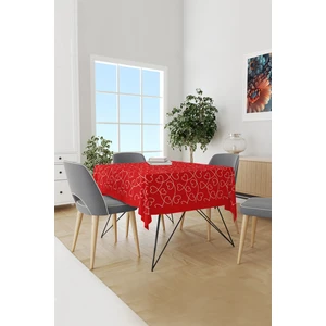 Kırmızı Kalpler Desenli Süet Dertsiz Masa Örtüsü