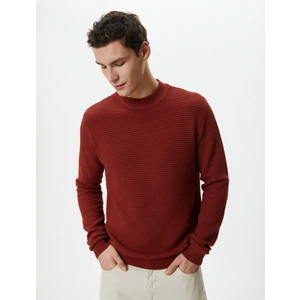 Slim Fit Kazak Triko Basic Bisiklet Yaka Dokulu