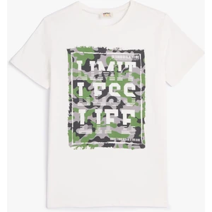 Tişört Kısa Kollu Bisiklet Yaka Kamuflaj Baskı Detaylı Pamuklu