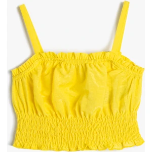 Viskoz Crop Bluz Askılı Büzgülü Pamuklu