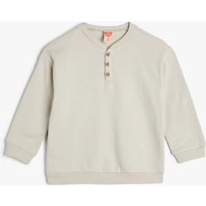 Düğmeli Sweatshirt Uzun Kollu Pamuklu