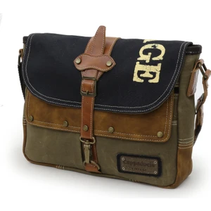 4046 Antiochia Omuz Postacı Siyah Taba Suya Dayanıklı Mumlu Pamuk Kanvas Laptop Okul Evrak Çantası