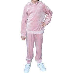 Pudra Pembe Kız Çocuk Kadife Alt Üst Takım