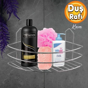 Banyo Duş Rafı Şampuanlık Köşelik Oval Krom Tek Katlı Malzemelik Organizer Düzenleyici Mutfak Eşya Rafı