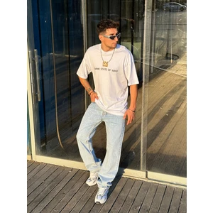 Erkek Açık Mavi Baggy Düz Bol Kesim Boru Paça Kot Pantolon