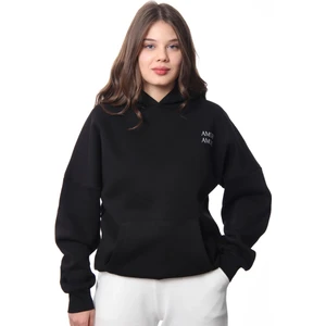 Amore Oversize Hoodie Kadın - Siyah