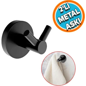 Metal Sağlam Banyo Lavabo 2'li Askılık Aparat Bornoz Havlu Asma Askı Vidalı Siyah Renk