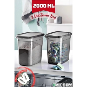 Open Home 2000 ml Jumbo Boy Tablet + Deterjan Saklama Kabı 2'li Set Antrasit