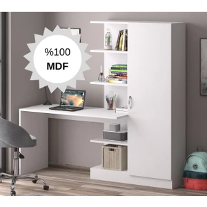 MDF Narin Raflı Dolaplı Çalışma Masası Beyaz