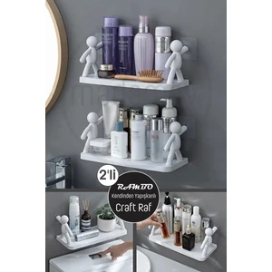 2'li Kendinden Yapışkanlı Craft Banyo Rafı Baharatlık Mutfak Organizer Duvara Monte Raf Düzenleyici