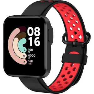 Xiaomi Redmi Watch 2 Lite Için Delikli Silikon Kordon-02 Siyah-Kırmızı