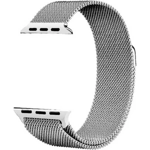 Apple Watch 42-44-45-49MM Için Mıknatıslı Hasır Metal Kordon-01 Gümüş