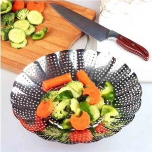 Paslanmaz Çelik Buharda Sebze Pişirme Haşlama Aparatı Katlanabilir Buharlı Pişirici