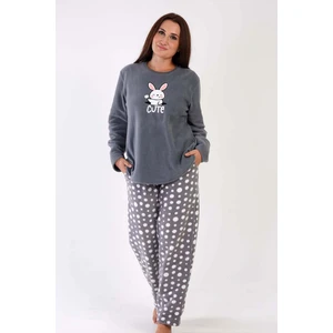 Kadın Büyük Beden Uzun Kol Polar Gri Pijama Takımı C3T0N3O175