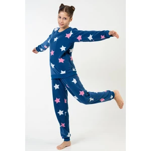 Kız Çocuk Uzun Kol İndigo Polar Pijama Takımı C2T0N9O023