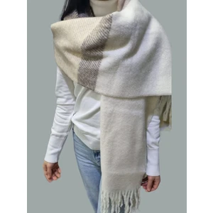 Kadın Yumuşak Yün Dokulu Püsküllü Ekoseli Omuz Şalı Atkı