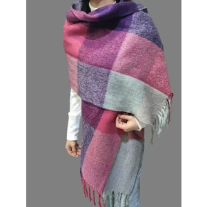 Kadın Yumuşak Yün Dokulu Püsküllü Ekoseli Omuz Şalı Atkı