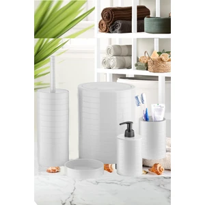 5 Parça Lüx Banyo Seti - Dekoratif Yuvarlak Pratik Kapak Çöp Kovası Diş Fırçalık Sabunluk Fırça Seti