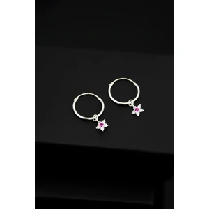 925 Ayar Gümüş Pembe Taşlı Yıldız Model Halka Küpe