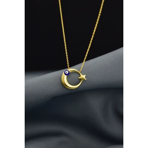 925 Ayar Gümüş Kaplama Nazar Gözlü Ay Yıldız Kolye