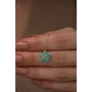 Kadın Yeşil Opal Taşlı Lotus Gümüş Kolye