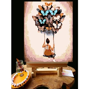Pandora Hobi N1251 - Numaralı Boyama Seti - 40X50CM Kasnağa Gerili Ürün - Kelebek Sallanan Kız