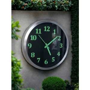 Fosforlu Gece Karanlıkta Parlayan Metal Çerçeveli Siyah Duvar Saati Çap 30 cm