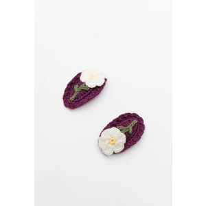 Saltan Art Saltanart Amigurumi Toka Papatya Işlemeli Mor Örgü Toka Çıtçıt Toka (2 Adet)