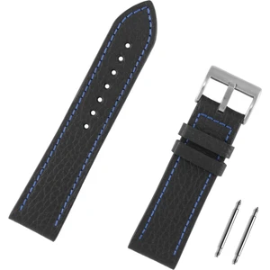 20MM Siyah Mavi Dikişli Floter Hakiki Deri Spor Saat Kordonu Kayış