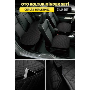 Oto Koltuk Minder Seti -Tay Tüyü Cepli & Terletmez  Koltuk Koruma Kılıfı (3'lü Set) Minderset