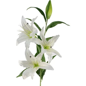 Yapay Çiçek Beyaz Lilyum 3 Kafalı Uzun Dal Çiçek Zambak Lily Flowers 80CM