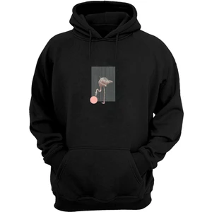 The Wert Unisex Flamingo Illüstrasyon Baskılı Siyah Normal Kalıp Şardonlu Kalın Sweatshirt